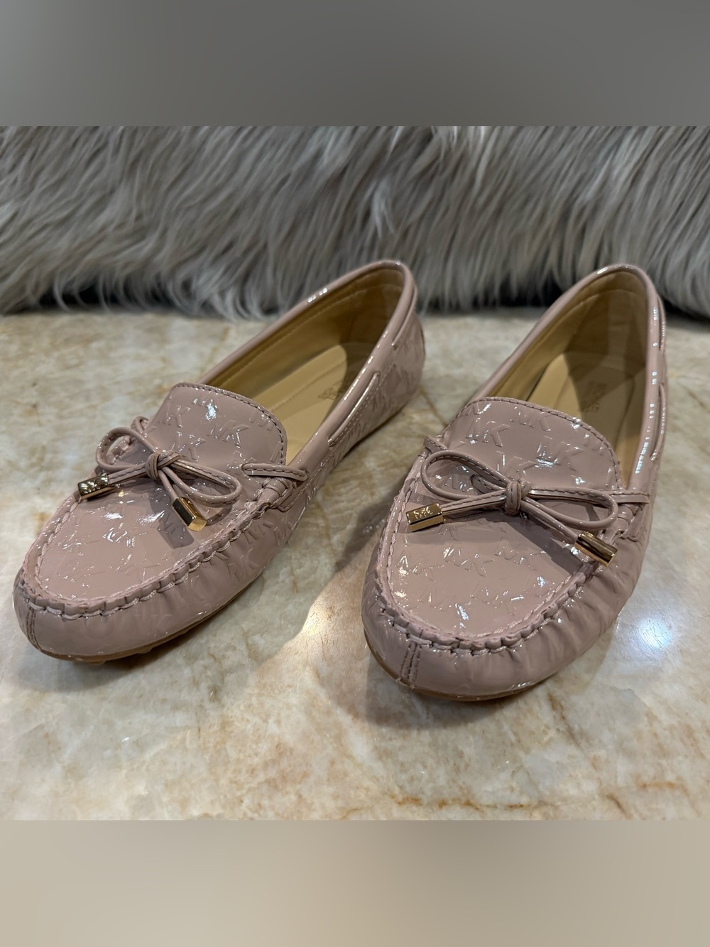 Michael Kors Daisy Moc Fawn Logo Leather Loafer Shoes Women Size 7